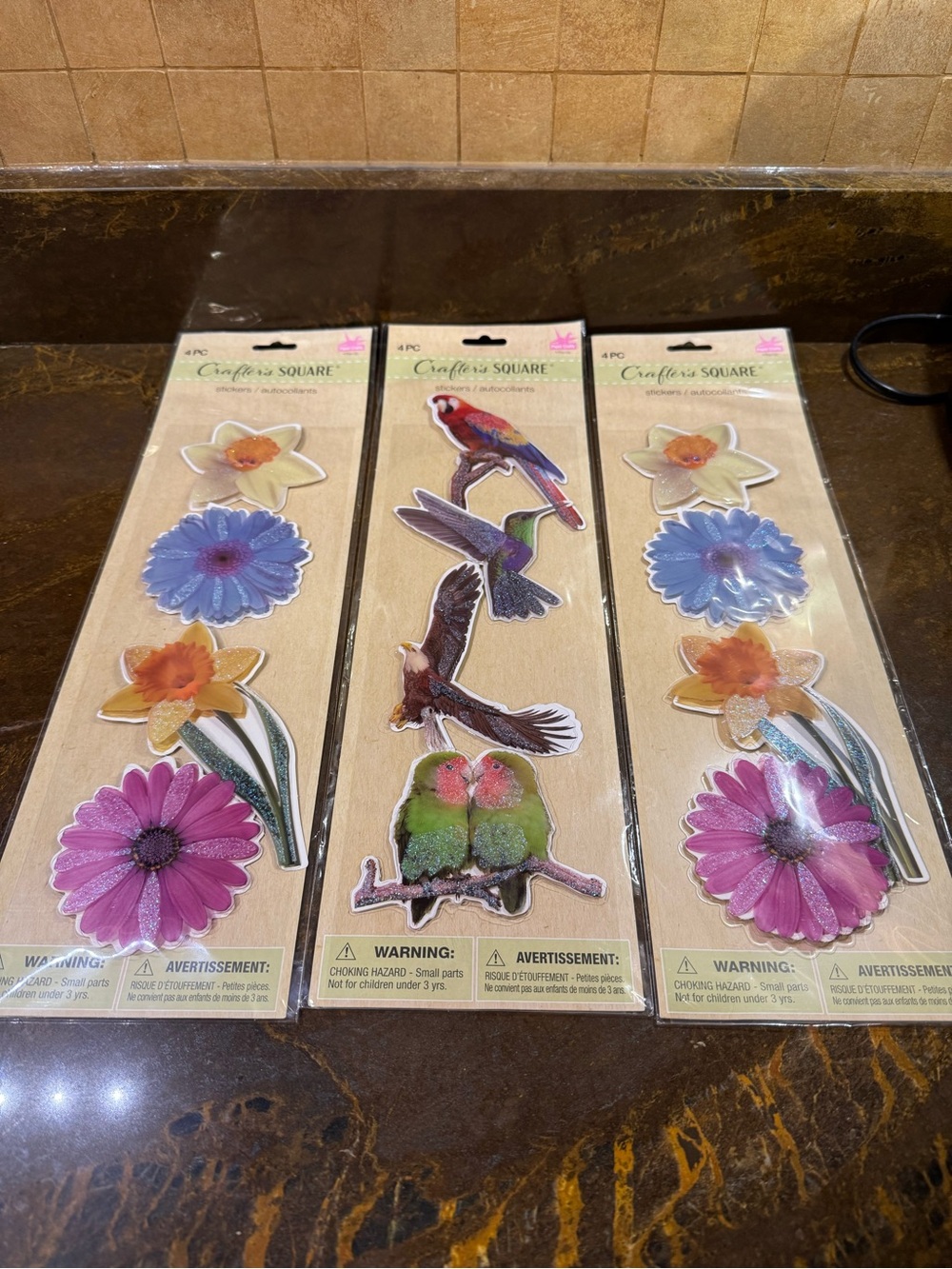 NEW Lot 3 Crafter's Square 3D Colorful Large Bird  & Flower Stickers 12 pieces